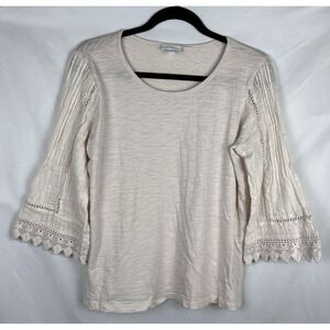 J. Jill Swiss Lace 3/4‎ Bell Sleeve Top Size S Small Light Blush Boho Blouse